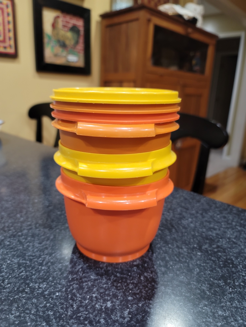 Vintage Tupperware Stackable Storage Bowls in Bright Orange and Yellow